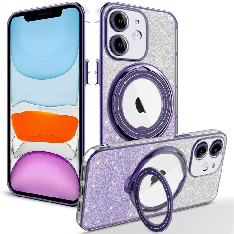 For iPhone 11 Rotation MagSafe Holder Gradient Glitter TPU Phone Case(Night Purple) by buy2fix
