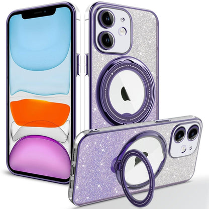 For iPhone 11 Rotation MagSafe Holder Gradient Glitter TPU Phone Case(Night Purple) by buy2fix