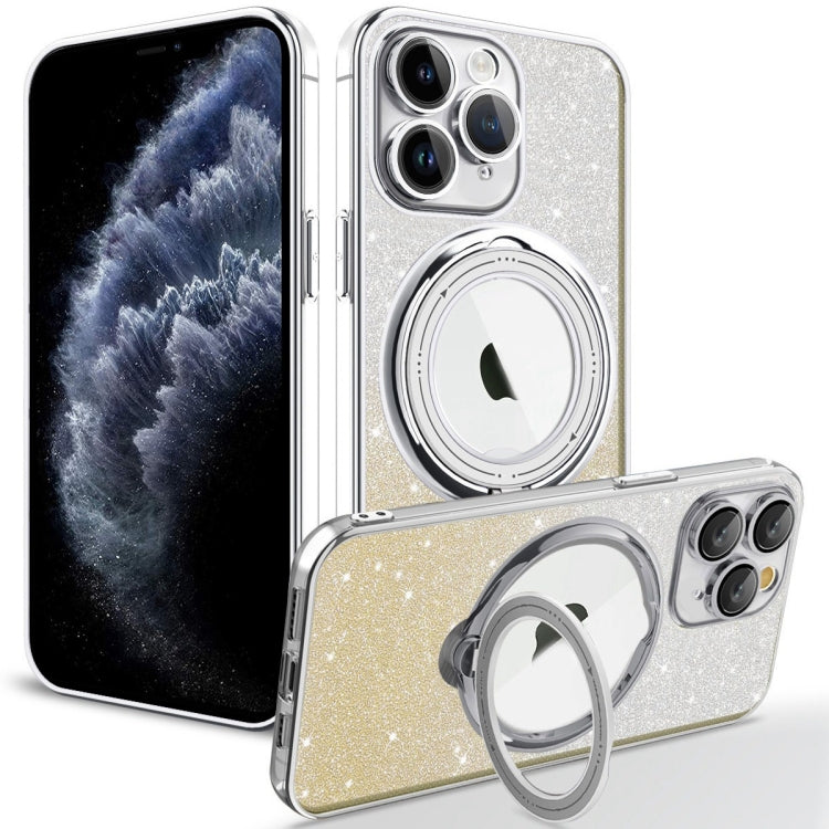 For iPhone 11 Pro Rotation MagSafe Holder Gradient Glitter TPU Phone Case(Gold) by buy2fix