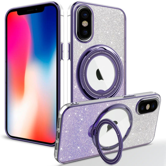 For iPhone X / XS Rotation MagSafe Holder Gradient Glitter TPU Phone Case(Night Purple) by buy2fix