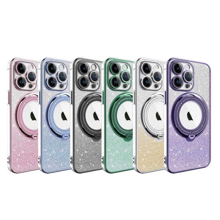 For iPhone 14 Rotation MagSafe Holder Gradient Glitter TPU Phone Case(Pink) by buy2fix
