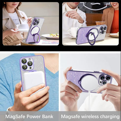 For iPhone 11 Rotation MagSafe Holder Gradient Glitter TPU Phone Case(Night Purple) by buy2fix