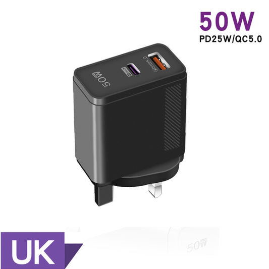 QC5.0 USB / PD25W Type-C Super Fast Charging Full Protocol Phone Charger, UK Plug(Black) by buy2fix