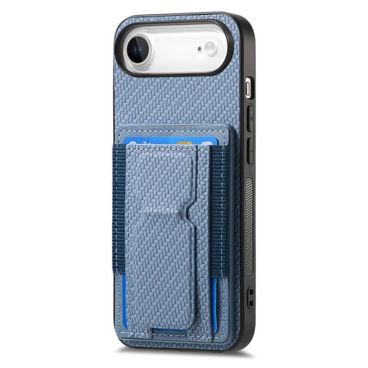 For iPhone Air Carbon Fiber Fold Stand Elastic Card Bag Phone Case(Blue) - iPhone Air Cases by buy2fix | Online Shopping UK | buy2fix