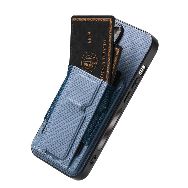 For iPhone Air Carbon Fiber Fold Stand Elastic Card Bag Phone Case(Blue) - iPhone Air Cases by buy2fix | Online Shopping UK | buy2fix