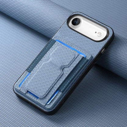 For iPhone Air Carbon Fiber Fold Stand Elastic Card Bag Phone Case(Blue) - iPhone Air Cases by buy2fix | Online Shopping UK | buy2fix