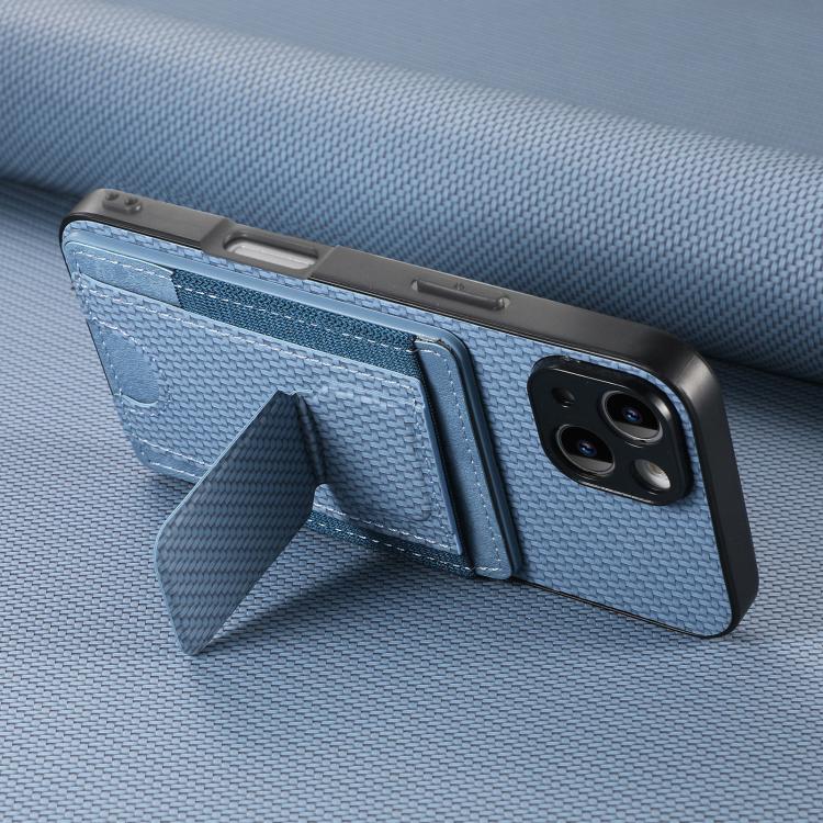 For iPhone Air Carbon Fiber Fold Stand Elastic Card Bag Phone Case(Blue) - iPhone Air Cases by buy2fix | Online Shopping UK | buy2fix