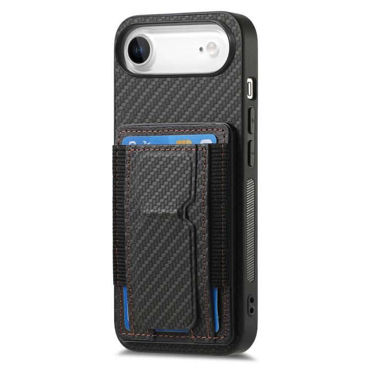 For iPhone Air Carbon Fiber Fold Stand Elastic Card Bag Phone Case(Black) - iPhone Air Cases by buy2fix | Online Shopping UK | buy2fix