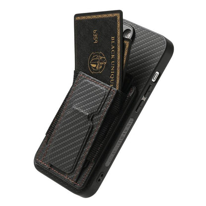 For iPhone Air Carbon Fiber Fold Stand Elastic Card Bag Phone Case(Black) - iPhone Air Cases by buy2fix | Online Shopping UK | buy2fix