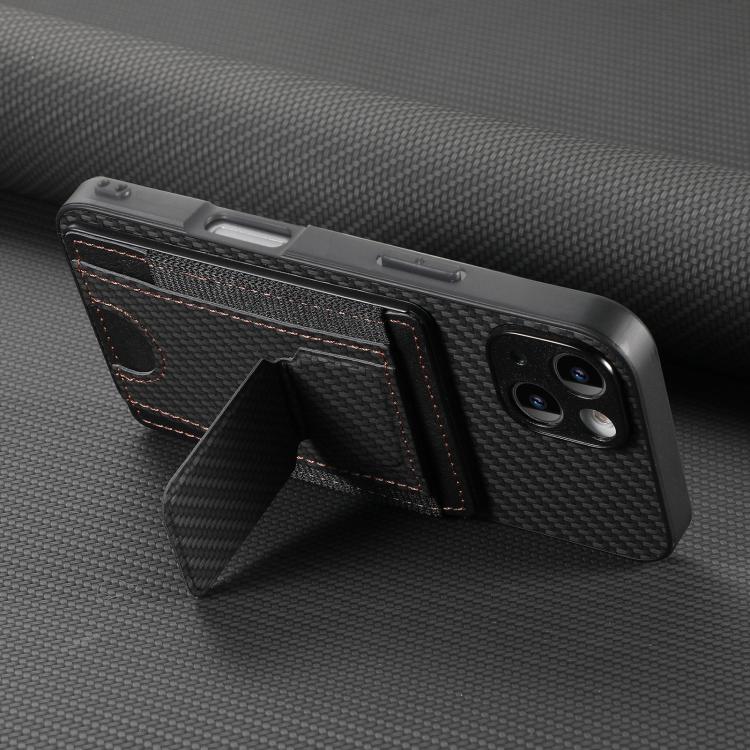 For iPhone Air Carbon Fiber Fold Stand Elastic Card Bag Phone Case(Black) - iPhone Air Cases by buy2fix | Online Shopping UK | buy2fix