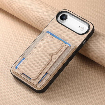 For iPhone Air Carbon Fiber Fold Stand Elastic Card Bag Phone Case(Khaki) - iPhone Air Cases by buy2fix | Online Shopping UK | buy2fix