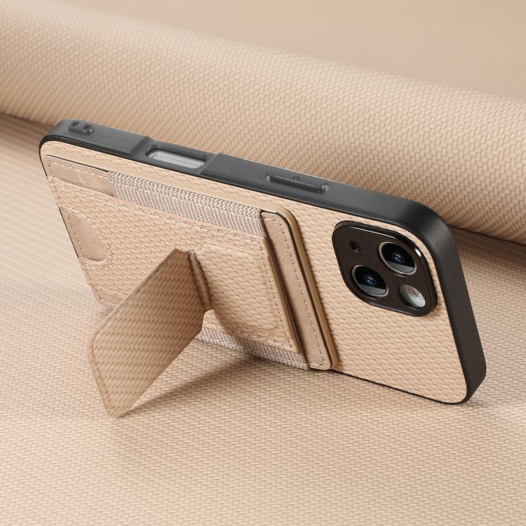 For iPhone Air Carbon Fiber Fold Stand Elastic Card Bag Phone Case(Khaki) - iPhone Air Cases by buy2fix | Online Shopping UK | buy2fix