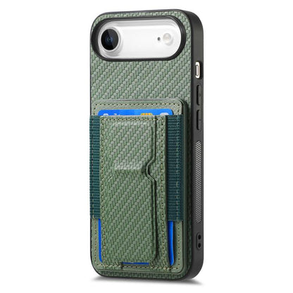 For iPhone Air Carbon Fiber Fold Stand Elastic Card Bag Phone Case(Green) - iPhone Air Cases by buy2fix | Online Shopping UK | buy2fix