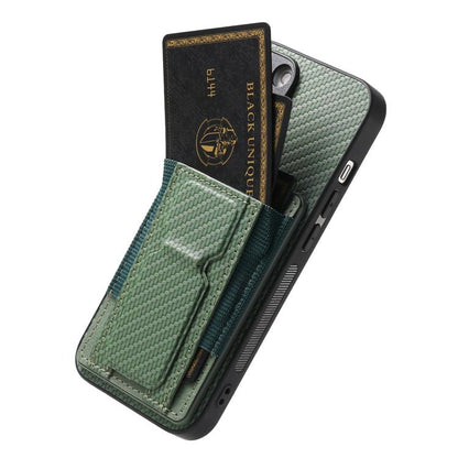 For iPhone Air Carbon Fiber Fold Stand Elastic Card Bag Phone Case(Green) - iPhone Air Cases by buy2fix | Online Shopping UK | buy2fix