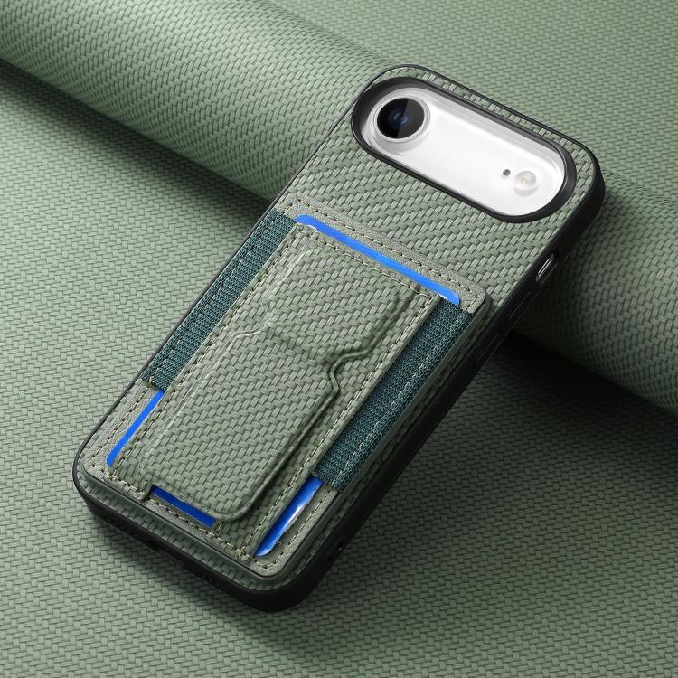 For iPhone Air Carbon Fiber Fold Stand Elastic Card Bag Phone Case(Green) - iPhone Air Cases by buy2fix | Online Shopping UK | buy2fix