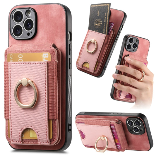For iPhone 15 Pro Retro Splitable Magnetic Stand Card Bag Leather Phone Case(Pink) - iPhone 15 Pro Cases by buy2fix | Online Shopping UK | buy2fix