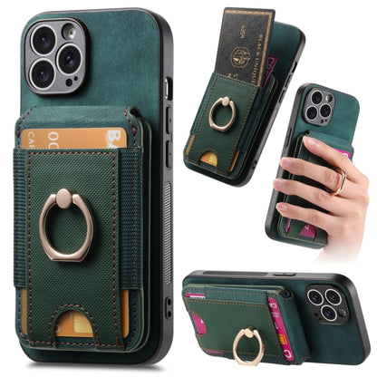 For iPhone 15 Pro Retro Splitable Magnetic Stand Card Bag Leather Phone Case(Green) - iPhone 15 Pro Cases by buy2fix | Online Shopping UK | buy2fix