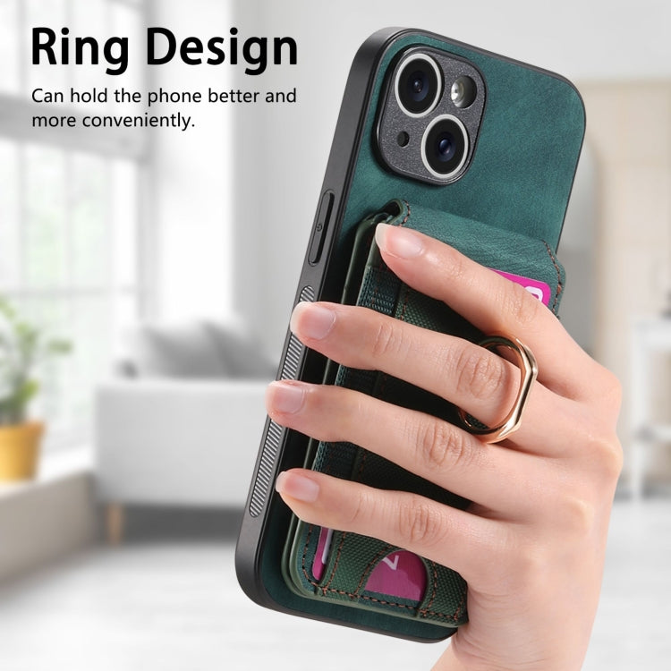 For iPhone 15 Pro Retro Splitable Magnetic Stand Card Bag Leather Phone Case(Green) - iPhone 15 Pro Cases by buy2fix | Online Shopping UK | buy2fix
