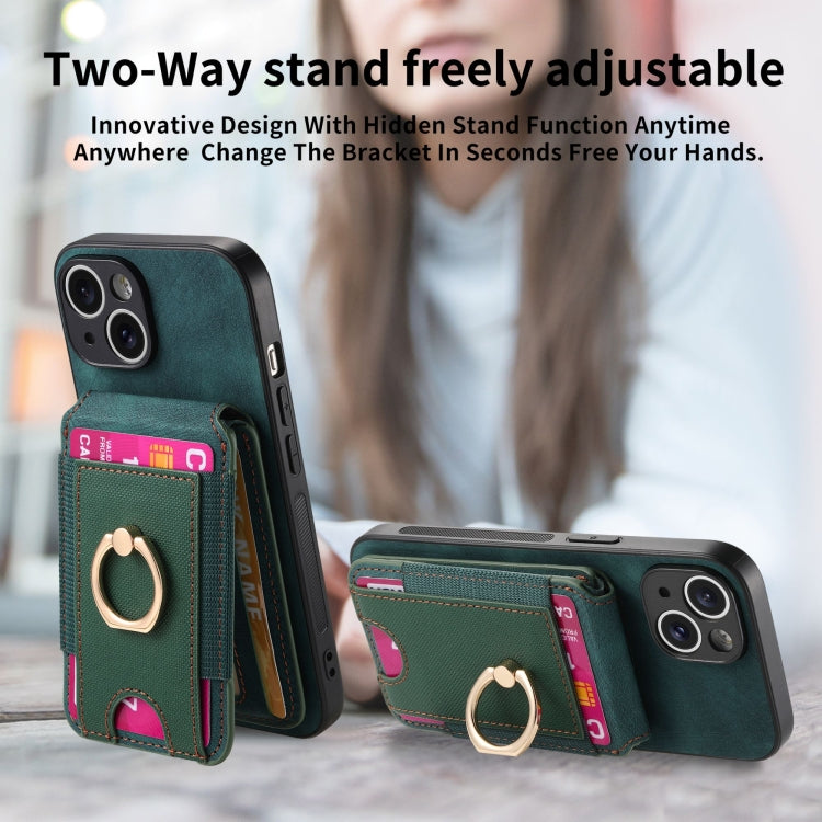 For iPhone 15 Pro Retro Splitable Magnetic Stand Card Bag Leather Phone Case(Green) - iPhone 15 Pro Cases by buy2fix | Online Shopping UK | buy2fix