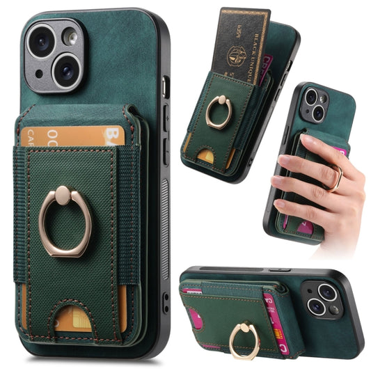 For iPhone 15 Retro Splitable Magnetic Stand Card Bag Leather Phone Case(Green) - iPhone 15 Cases by buy2fix | Online Shopping UK | buy2fix