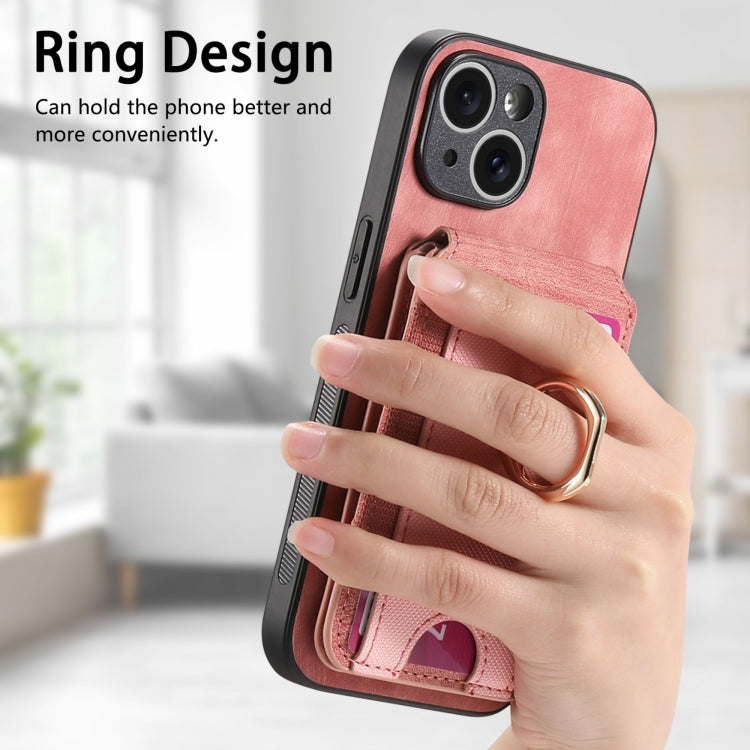 For iPhone 14 Plus Retro Splitable Magnetic Stand Card Bag Leather Phone Case(Pink) - iPhone 14 Plus Cases by buy2fix | Online Shopping UK | buy2fix