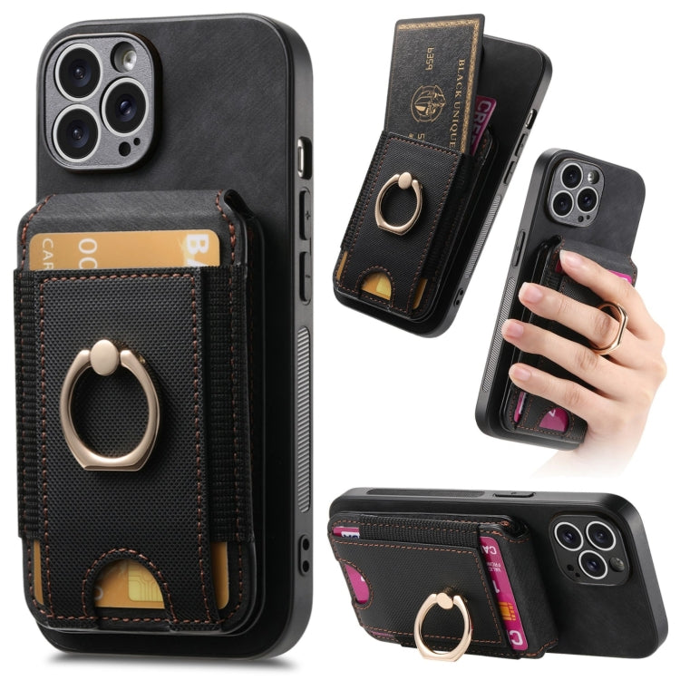 For iPhone 14 Pro Retro Splitable Magnetic Stand Card Bag Leather Phone Case(Black) - iPhone 14 Pro Cases by buy2fix | Online Shopping UK | buy2fix