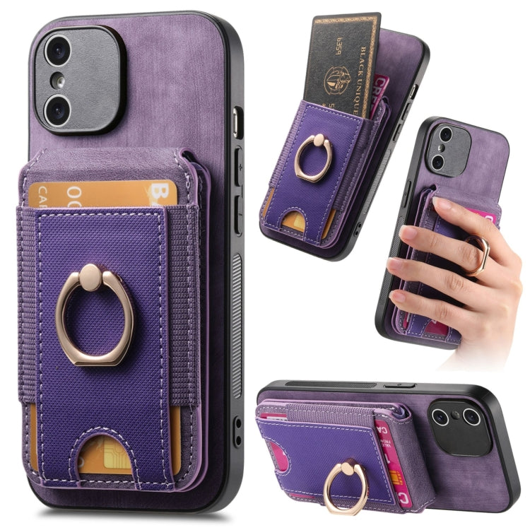 For iPhone X / XS Retro Splitable Magnetic Stand Card Bag Leather Phone Case(Purple) - More iPhone Cases by buy2fix | Online Shopping UK | buy2fix