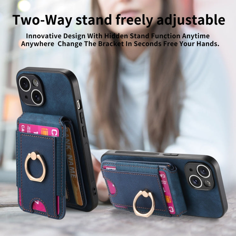 For iPhone X / XS Retro Splitable Magnetic Stand Card Bag Leather Phone Case(Blue) - More iPhone Cases by buy2fix | Online Shopping UK | buy2fix