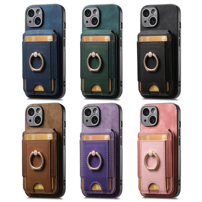 For iPhone 13 Retro Splitable Magnetic Stand Card Bag Leather Phone Case(Purple) - iPhone 13 Cases by buy2fix | Online Shopping UK | buy2fix