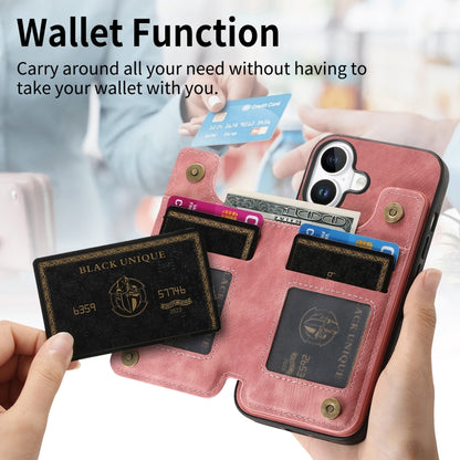 For iPhone 16 Retro Leather Zipper Wallet Back Phone Case(Pink) by buy2fix