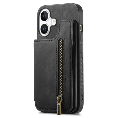 For iPhone 16 Retro Leather Zipper Wallet Back Phone Case(Black) by buy2fix