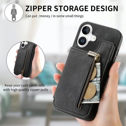 For iPhone 16 Plus Retro Leather Zipper Wallet Back Phone Case(Black) by buy2fix