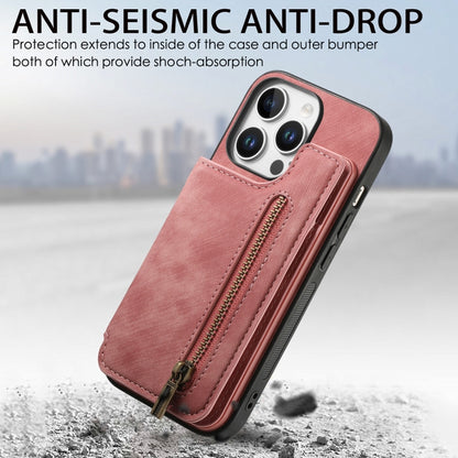 For iPhone 16 Pro Retro Leather Zipper Wallet Back Phone Case(Pink) by buy2fix