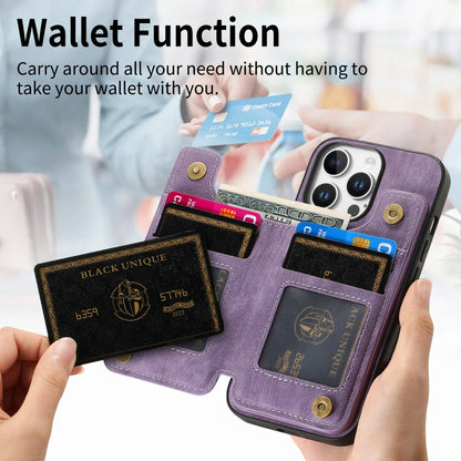 For iPhone 16 Pro Retro Leather Zipper Wallet Back Phone Case(Purple) by buy2fix