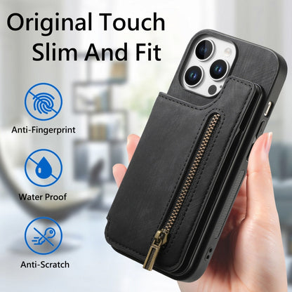For iPhone 16 Pro Retro Leather Zipper Wallet Back Phone Case(Black) by buy2fix