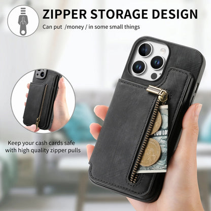For iPhone 16 Pro Retro Leather Zipper Wallet Back Phone Case(Black) by buy2fix