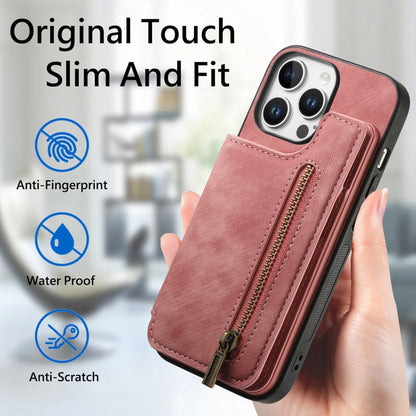 For iPhone 16 Pro Max Retro Leather Zipper Wallet Back Phone Case(Pink) by buy2fix