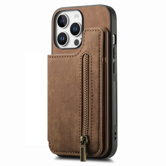 For iPhone 16 Pro Max Retro Leather Zipper Wallet Back Phone Case(Brown) by buy2fix
