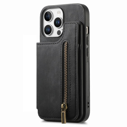 For iPhone 16 Pro Max Retro Leather Zipper Wallet Back Phone Case(Black) by buy2fix