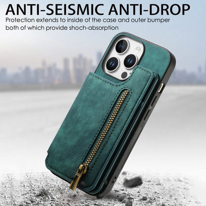 For iPhone 16 Pro Max Retro Leather Zipper Wallet Back Phone Case(Green) by buy2fix