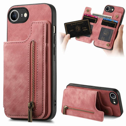 For iPhone 16e Retro Leather Zipper Wallet Back Phone Case(Pink) - iPhone 16e Cases by buy2fix | Online Shopping UK | buy2fix