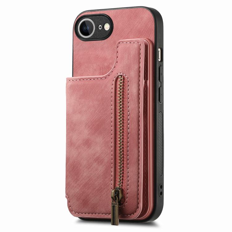 For iPhone 16e Retro Leather Zipper Wallet Back Phone Case(Pink) - iPhone 16e Cases by buy2fix | Online Shopping UK | buy2fix