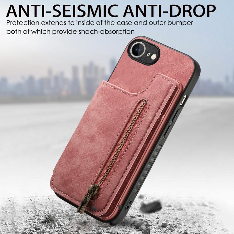 For iPhone 16e Retro Leather Zipper Wallet Back Phone Case(Pink) - iPhone 16e Cases by buy2fix | Online Shopping UK | buy2fix