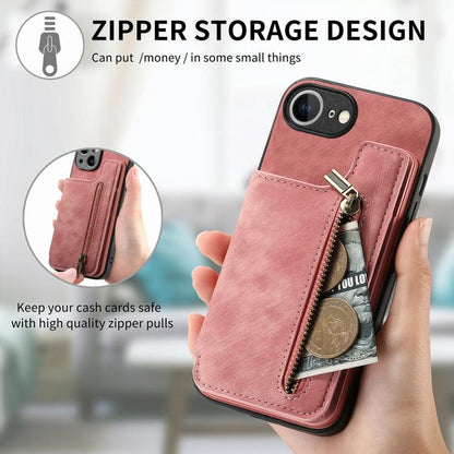 For iPhone 16e Retro Leather Zipper Wallet Back Phone Case(Pink) - iPhone 16e Cases by buy2fix | Online Shopping UK | buy2fix