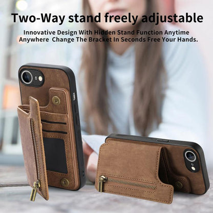 For iPhone 16e Retro Leather Zipper Wallet Back Phone Case(Brown) - iPhone 16e Cases by buy2fix | Online Shopping UK | buy2fix
