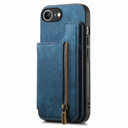 For iPhone 16e Retro Leather Zipper Wallet Back Phone Case(Blue) - iPhone 16e Cases by buy2fix | Online Shopping UK | buy2fix