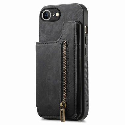For iPhone 16e Retro Leather Zipper Wallet Back Phone Case(Black) - iPhone 16e Cases by buy2fix | Online Shopping UK | buy2fix