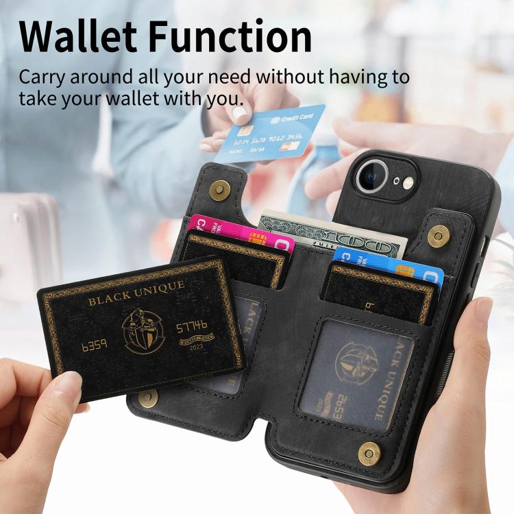 For iPhone 16e Retro Leather Zipper Wallet Back Phone Case(Black) - iPhone 16e Cases by buy2fix | Online Shopping UK | buy2fix