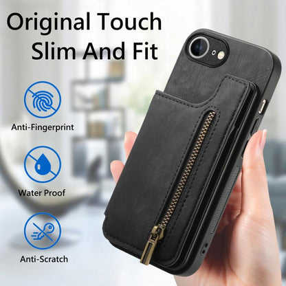 For iPhone 16e Retro Leather Zipper Wallet Back Phone Case(Black) - iPhone 16e Cases by buy2fix | Online Shopping UK | buy2fix