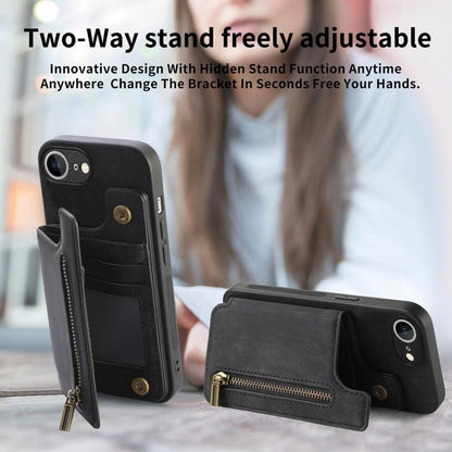 For iPhone 16e Retro Leather Zipper Wallet Back Phone Case(Black) - iPhone 16e Cases by buy2fix | Online Shopping UK | buy2fix